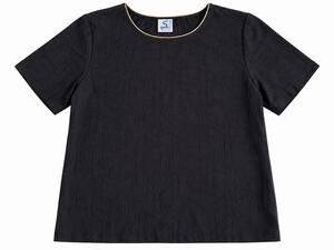 Sport Savvy Women’s Black Short Sleeve Blouse Gold Trim Textured Top